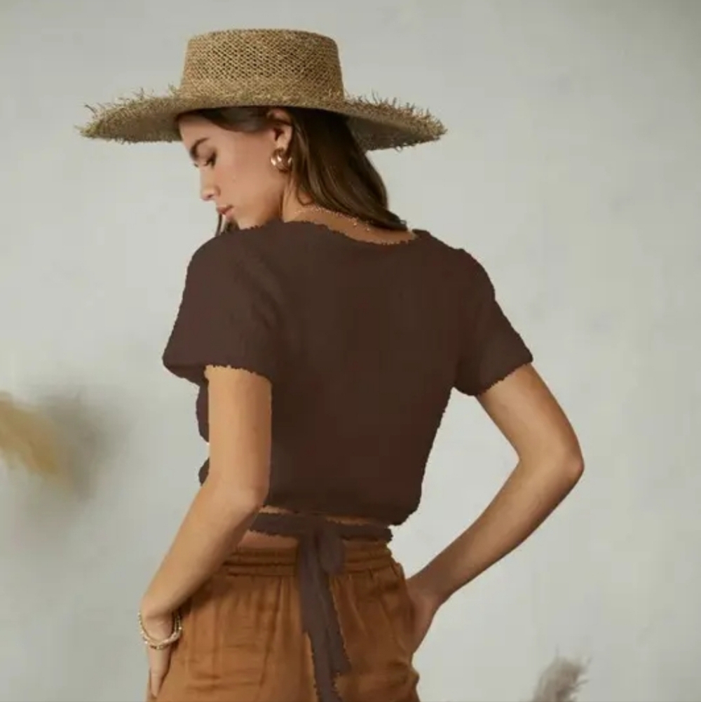 NEW! Fuzzy Tie Back Short Sleeve Sweater from Endless Blu - Picture 2 of 4
